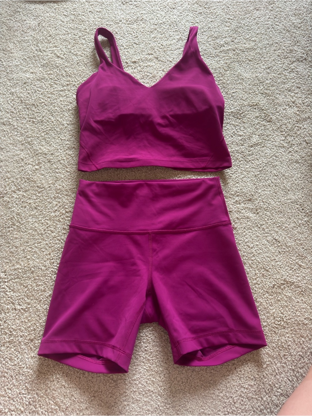lululemon athletica Magenta V-Neck Crop Bralette & High-Waist Bike Shorts Set